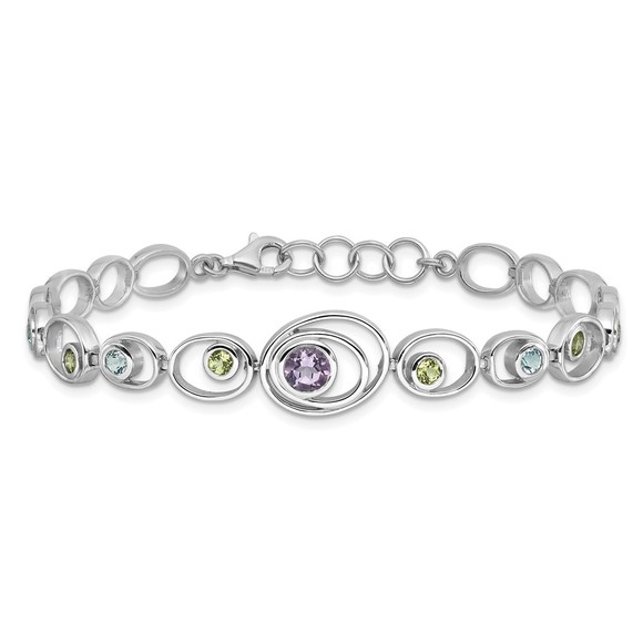 Sterling Silver w/Peridot August Birthstone, Blue Topaz &Amethyst Bracelet - Picture 3 of 5